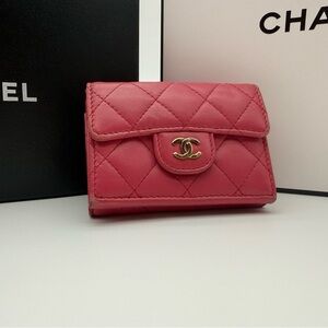 CHANEL Matelasse Classic Small Flap Wallet Tri-fold Pink